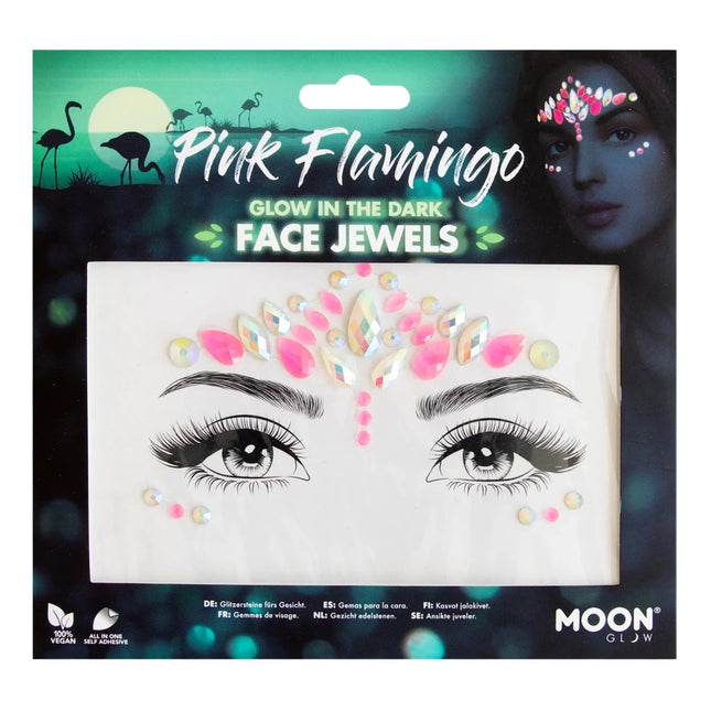 Moon Glow Glow in the Dark Face Jewels Pink Flamingo van Moon Creations koop je bij Partywinkel