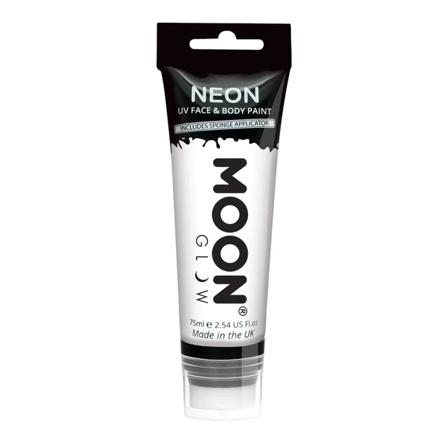 Moon Glow Neon UV Face Paint Met Spons Applicator White 75ml van Moon Creations koop je bij Partywinkel