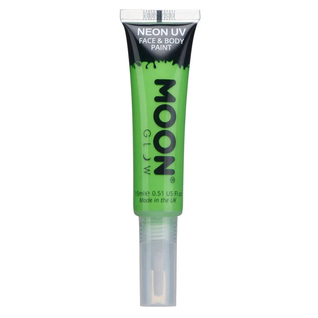 Moon Glow Neon UV Face Paint with Brush Applicator Intense Green 15ml van Moon Creations koop je bij Partywinkel