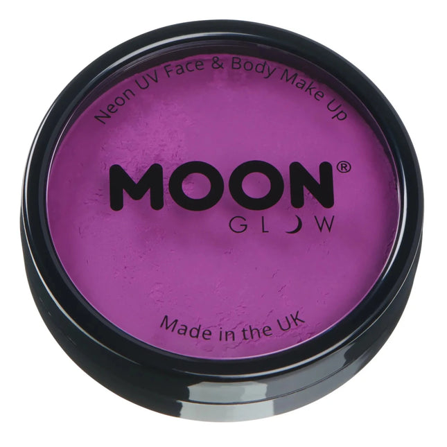 Moon Glow Neon UV Pro Face Paint Cake Pots Intense Purple 36g van Moon Creations koop je bij Partywinkel
