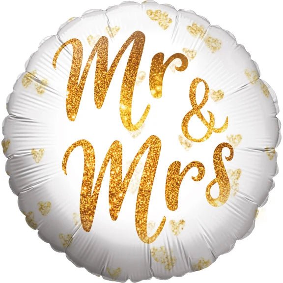 Mr And Mrs Helium Ballon Wit Goud Leeg 45cm van VDV Benefit koop je bij Partywinkel