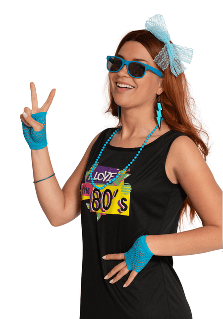 Neon 80S Accessoireset Blauw 6 delig van Partychimp koop je bij Partywinkel