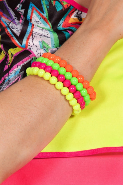 Neon 80S Armband Dames Kralen 4st van Wilbers & Wilbers koop je bij Partywinkel