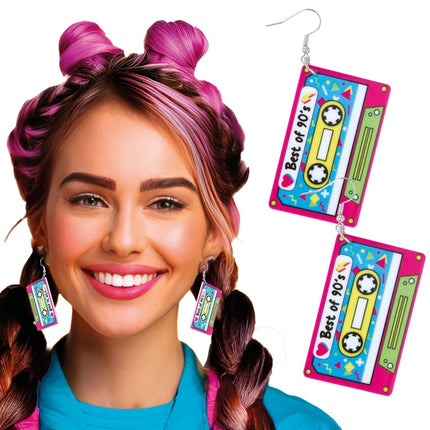 Neon 80S Oorbellen Cassette van Fiestas Guirca koop je bij Partywinkel
