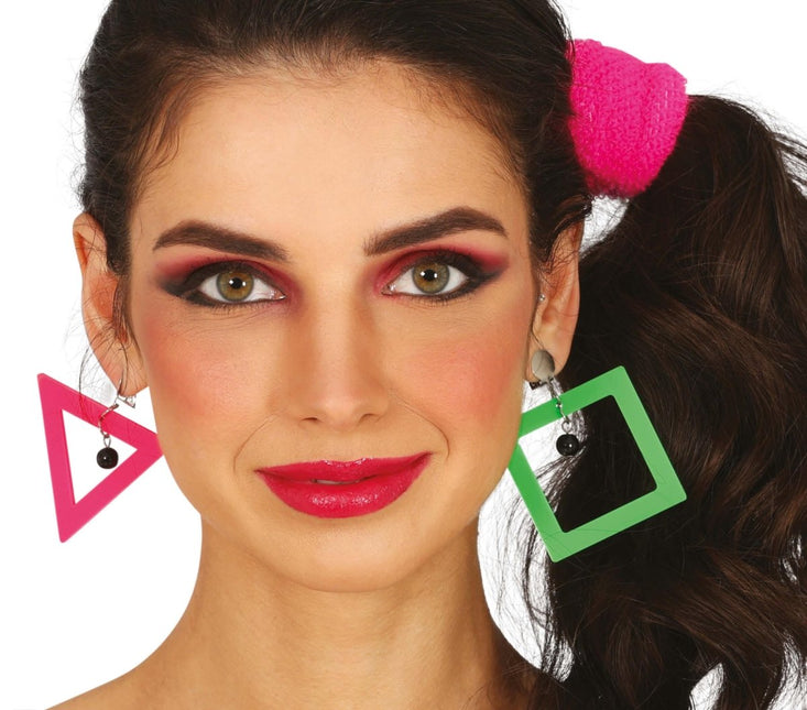 Neon 80S Oorbellen Groen Roze van Fiestas Guirca koop je bij Partywinkel