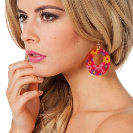 Neon Roze Hippie Oorbellen van Wilbers & Wilbers koop je bij Partywinkel