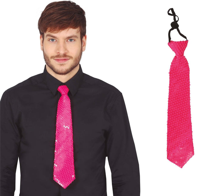 Neon Roze Stropdas Glitter 37cm van Fiestas Guirca koop je bij Partywinkel