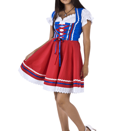 Oktoberfest Dirndl Jurk Oktoberfest Rood Blauw Dames 2 Delig van Haus Huberts koop je bij Partywinkel