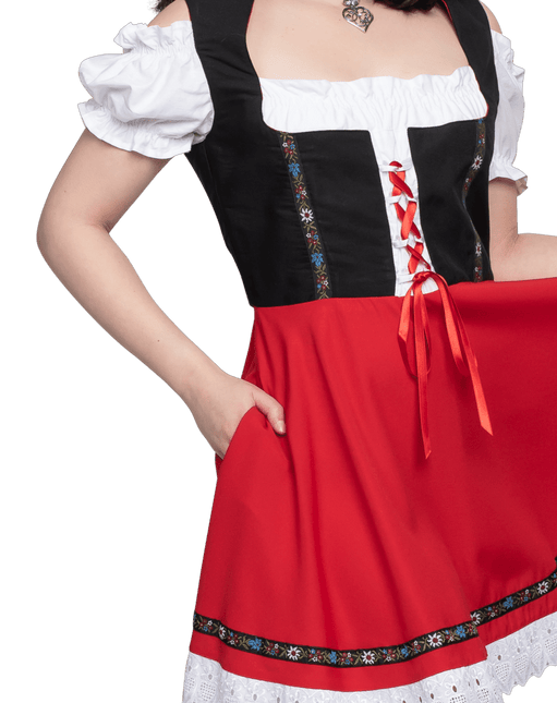 Oktoberfest Dirndl Jurk Oktoberfest Zwart Rood Dames van Haus Huberts koop je bij Partywinkel