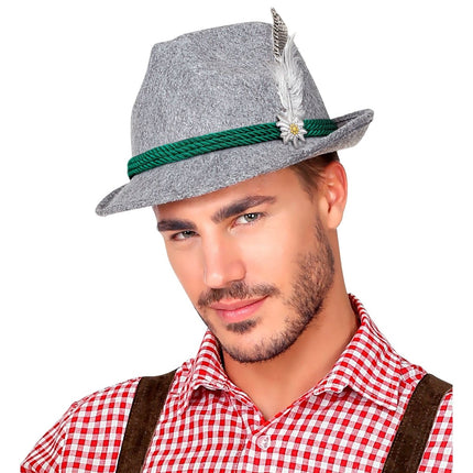 Oktoberfest Hoed Tiroler Grijs Met Veer van Widmann koop je bij Partywinkel