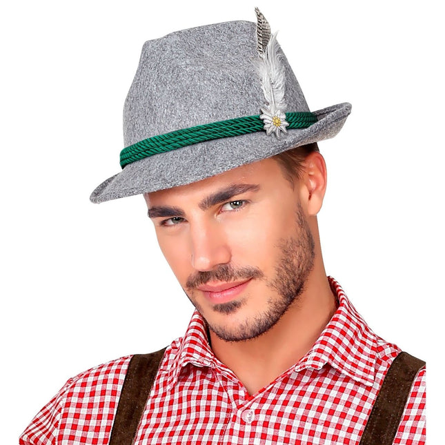 Oktoberfest Hoed Tiroler Grijs Met Veer van Widmann koop je bij Partywinkel