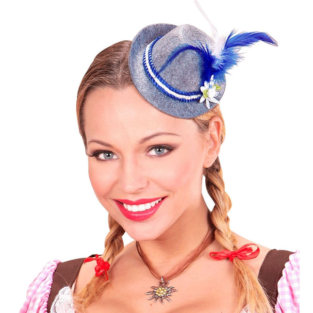 Oktoberfest Hoed Tiroler Mini Met Blauwe Veren van Widmann koop je bij Partywinkel