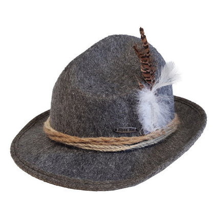 Oktoberfest Tiroler Hoed Grijs Vilt van Partychimp koop je bij Partywinkel