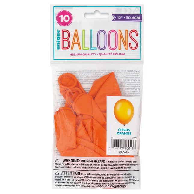Oranje Ballonnen Glans 30cm 10st van Unique koop je bij Partywinkel