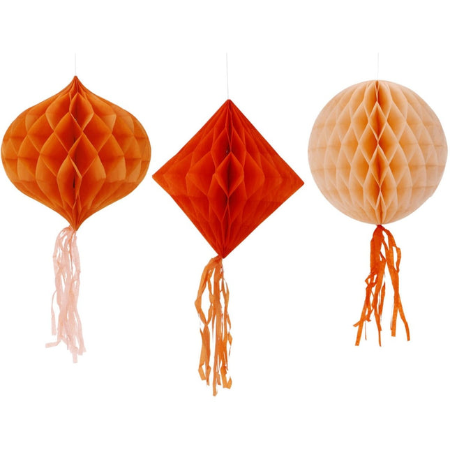 Oranje Honeycombs 30cm 3st van Folat koop je bij Partywinkel