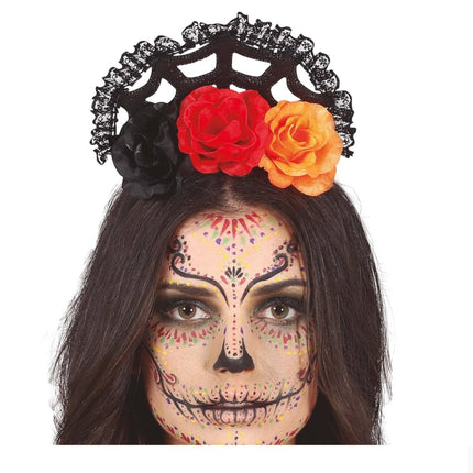 Oranje Rode Haarband Met Sluier van Fiestas Guirca koop je bij Partywinkel