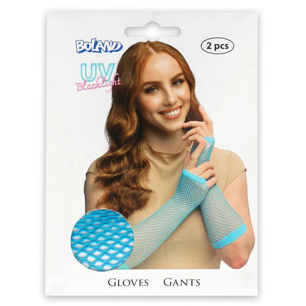 Paar handschoenen eleboog Mesh neonblauw van Boland koop je bij Partywinkel