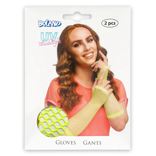 Paar handschoenen eleboog Mesh neongeel van Boland koop je bij Partywinkel