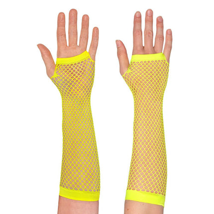 Paar handschoenen eleboog Mesh neongeel van Boland koop je bij Partywinkel