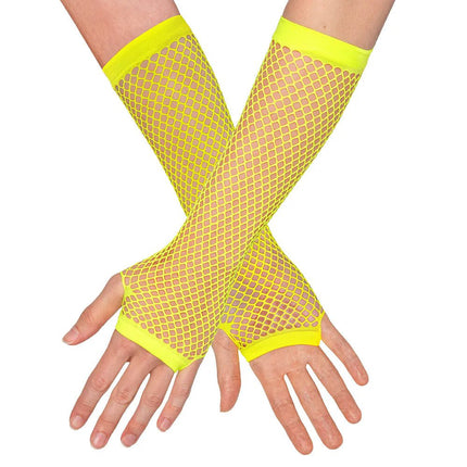 Paar handschoenen eleboog Mesh neongeel van Boland koop je bij Partywinkel