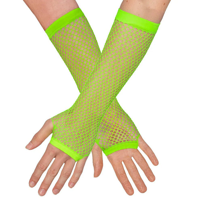Paar handschoenen eleboog Mesh neongroen van Boland koop je bij Partywinkel