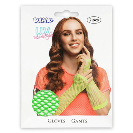 Paar handschoenen eleboog Mesh neongroen van Boland koop je bij Partywinkel