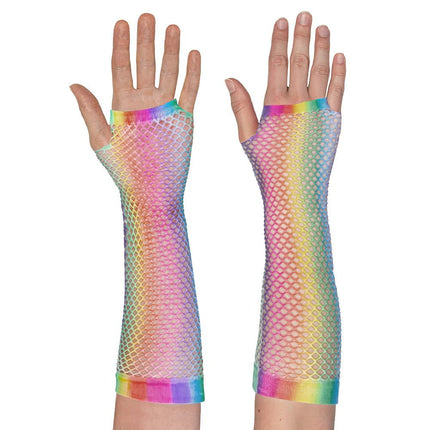 Paar handschoenen eleboog Mesh regenboog van Boland koop je bij Partywinkel