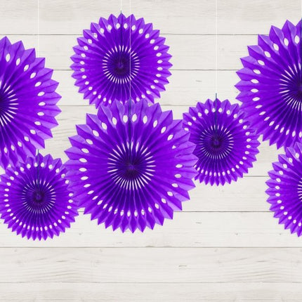Paars Papieren Waaiers 20cm 3st van Partydeco koop je bij Partywinkel