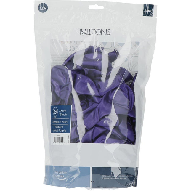 Paarse Ballonnen Metallic Violet Purple 33cm 100st van Folat koop je bij Partywinkel