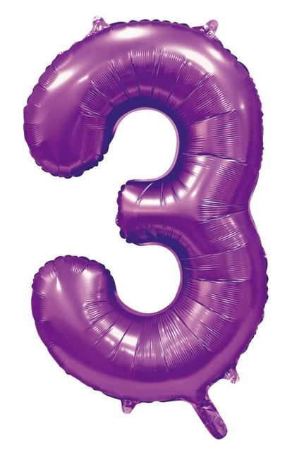 Paarse Cijfer Ballon 3 Jaar Glans 86cm van WeFiesta koop je bij Partywinkel