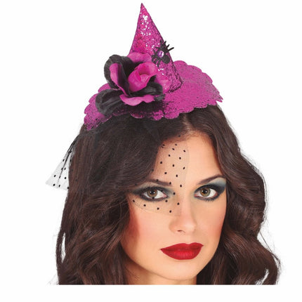 Paarse Halloween Haarband Mini Heksenhoed van Fiestas Guirca koop je bij Partywinkel