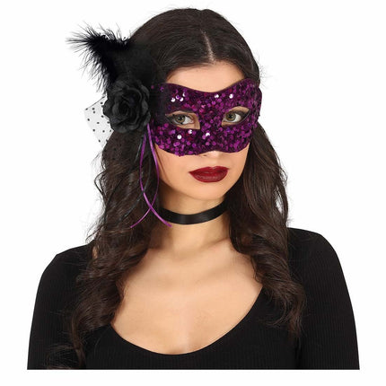 Paarse Oogmasker Bloem Pailletten van Fiestas Guirca koop je bij Partywinkel