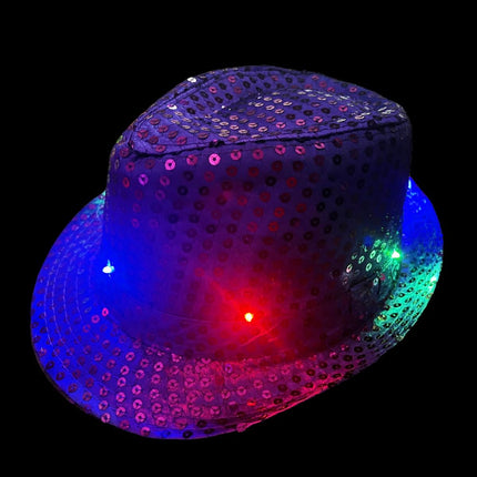 Pailletten Hoedje Paars met licht incl Batterijen van Partychimp koop je bij Partywinkel