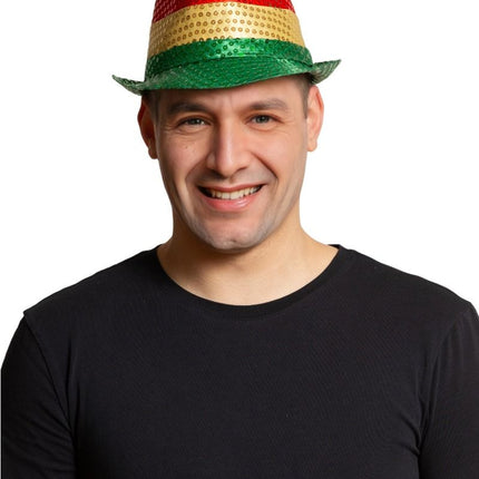 Pailletten Hoedje Rood/Geel/Groen met licht incl Batterijen van Partychimp koop je bij Partywinkel