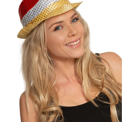Pailletten Hoedje Rood/Wit/Geel van Partychimp koop je bij Partywinkel