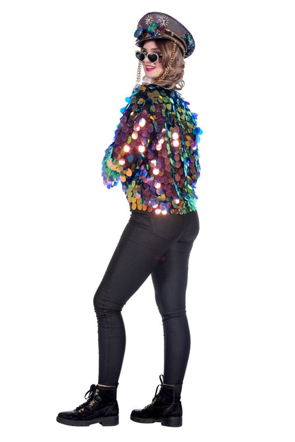 Blauw Gouden Jas Dames Pailetten Kort van Wilbers & Wilbers koop je bij Partywinkel