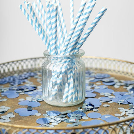 Papieren Rietjes Blauw Gestreept 19,7cm 20st van WeFiesta koop je bij Partywinkel