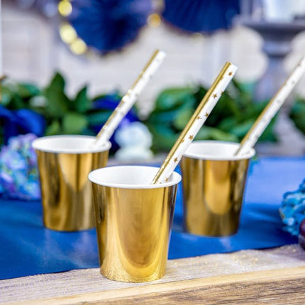 Papieren Rietjes Goud met Sterren 19,5cm 10st van Partydeco koop je bij Partywinkel