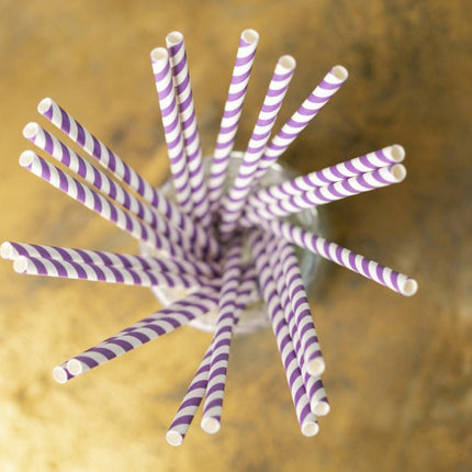 Papieren Rietjes Paars Gestreept 19,7cm 20st van WeFiesta koop je bij Partywinkel