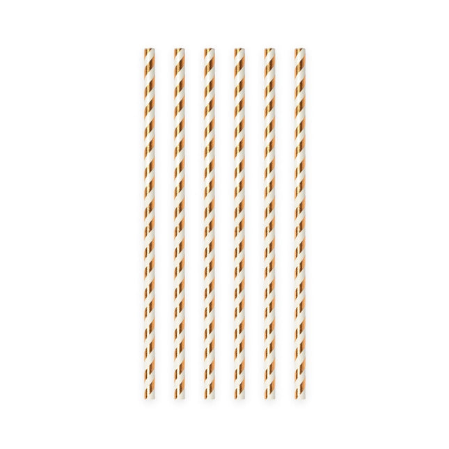 Papieren Rietjes Rose Goud Gestreept 19,7cm 20st van WeFiesta koop je bij Partywinkel