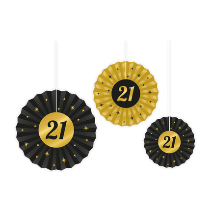 Papieren Waaiers 21 Jaar Set 20 - 40cm 3 - delig van Paper Dreams koop je bij Partywinkel
