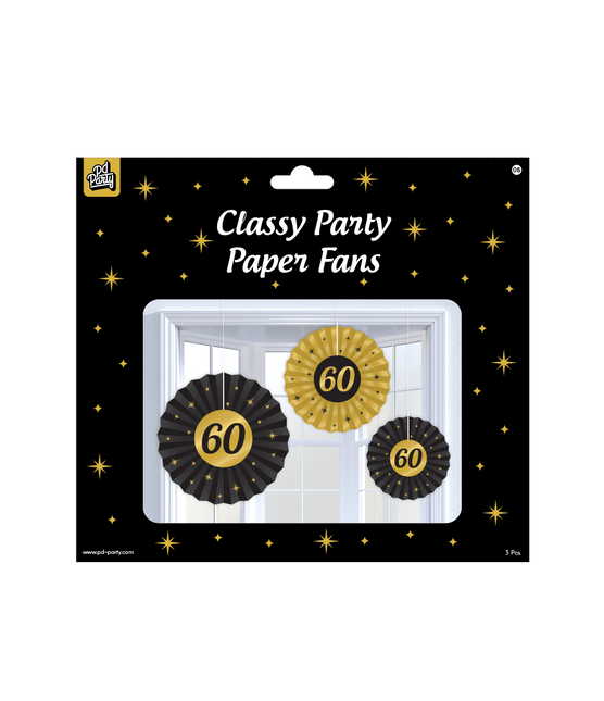 Papieren Waaiers 60 Jaar Set 20 - 40cm 3 - delig van Paper Dreams koop je bij Partywinkel