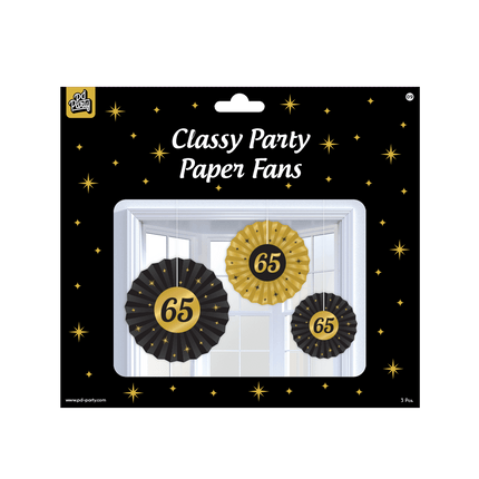 Papieren Waaiers 65 Jaar Set 20 - 40cm 3 - delig van Paper Dreams koop je bij Partywinkel