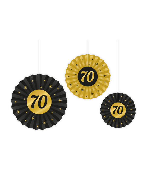 Papieren Waaiers 70 Jaar Set 20 - 40cm 3 - delig van Paper Dreams koop je bij Partywinkel