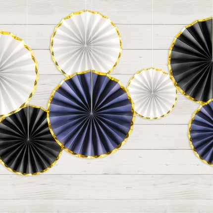 Papieren Waaiers Donkerblauw Goud Set 23 - 40cm 3 delig van Partydeco koop je bij Partywinkel