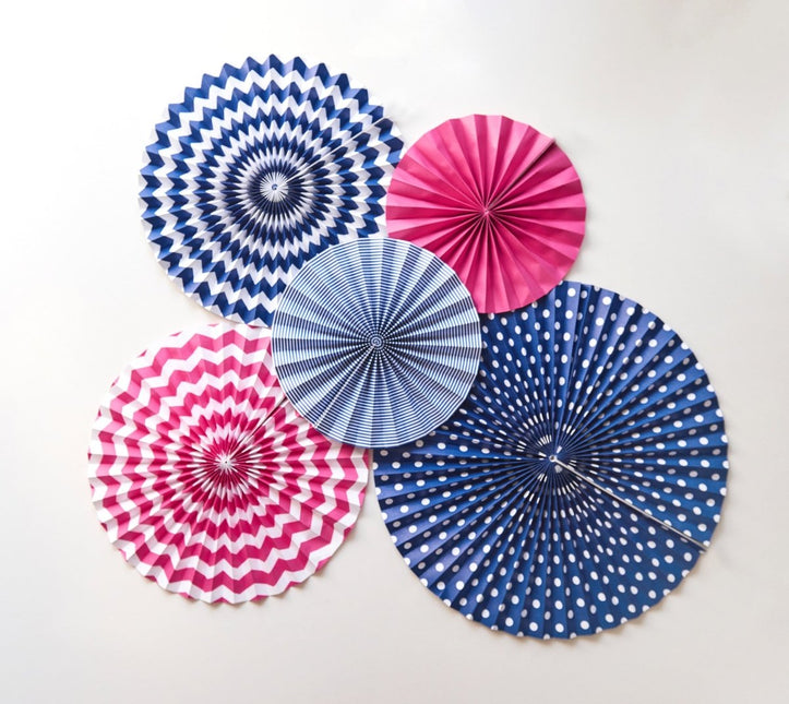 Papieren Waaiers Donkerblauw Set 23 - 40cm 3 delig van Partydeco koop je bij Partywinkel