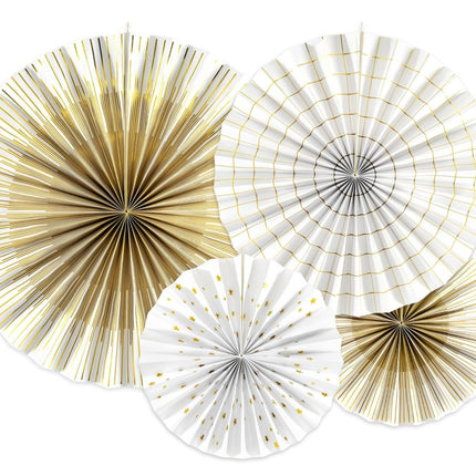 Papieren Waaiers Goud Wit Set 23 - 40cm 4 delig van Partydeco koop je bij Partywinkel