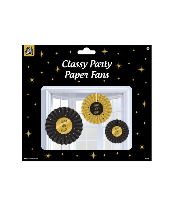 Papieren Waaiers Happy New Year Set 20 - 40cm 3 - delig van Paper Dreams koop je bij Partywinkel