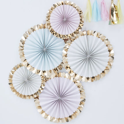 Papieren Waaiers Pastel/Goud 38cm 5st van Ginger Ray koop je bij Partywinkel