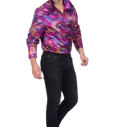 Paarse Blouse Heren Folie Pailletten van Wilbers & Wilbers koop je bij Partywinkel